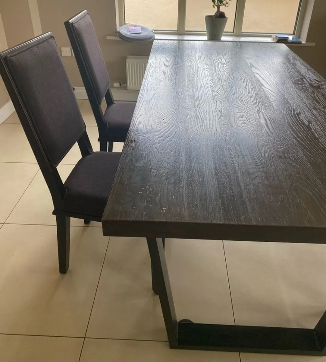 Modern Dark Wood Dining Table with Bench + 2 Laura Ashley Chairs - Image 2