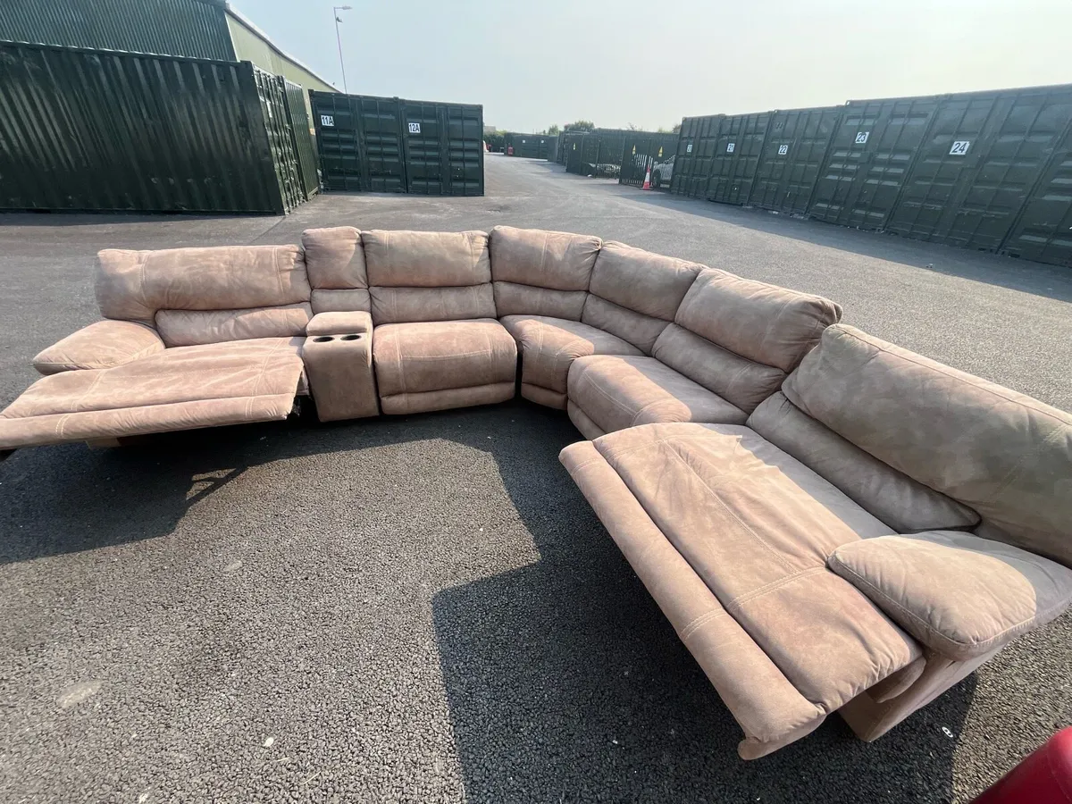 Large beige corner recliner sofa couch furniture - Image 1