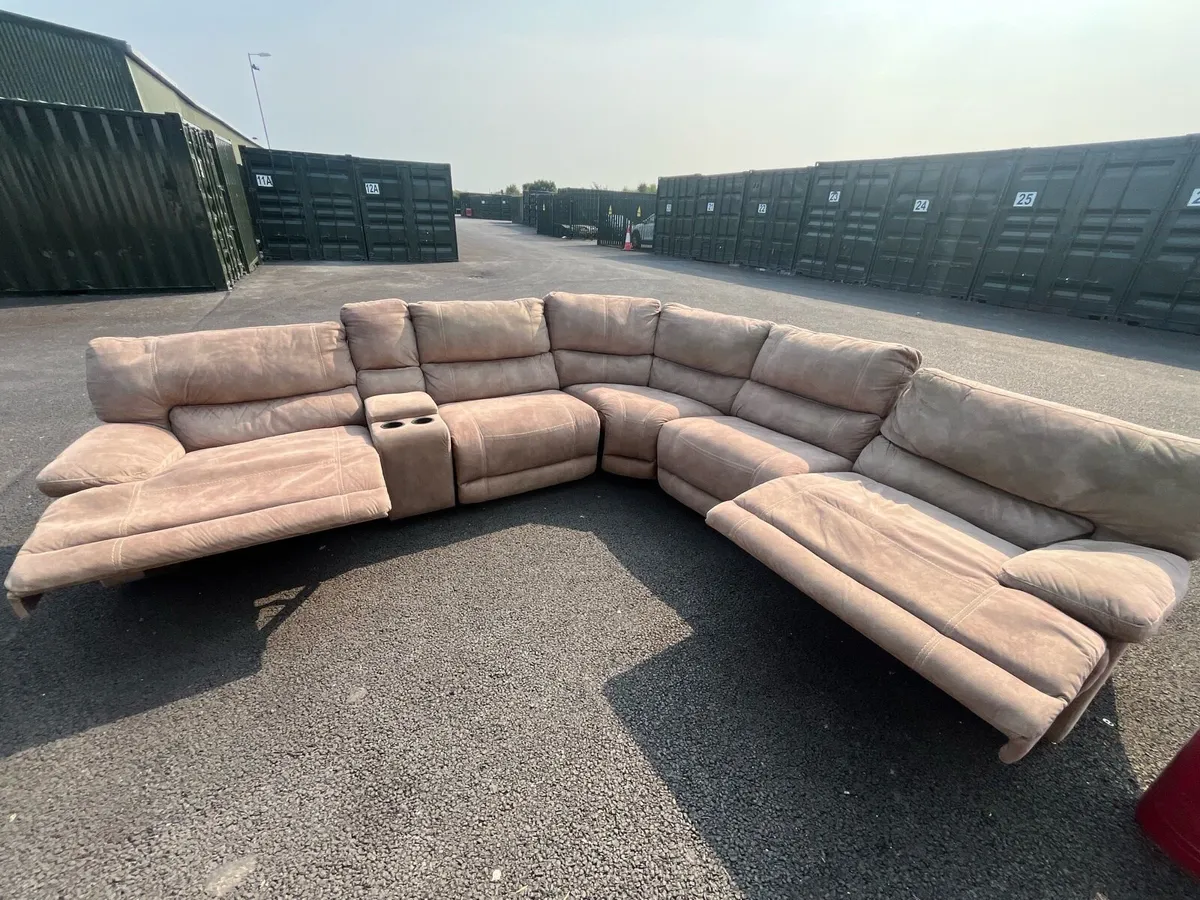 Large beige corner recliner sofa couch furniture - Image 2