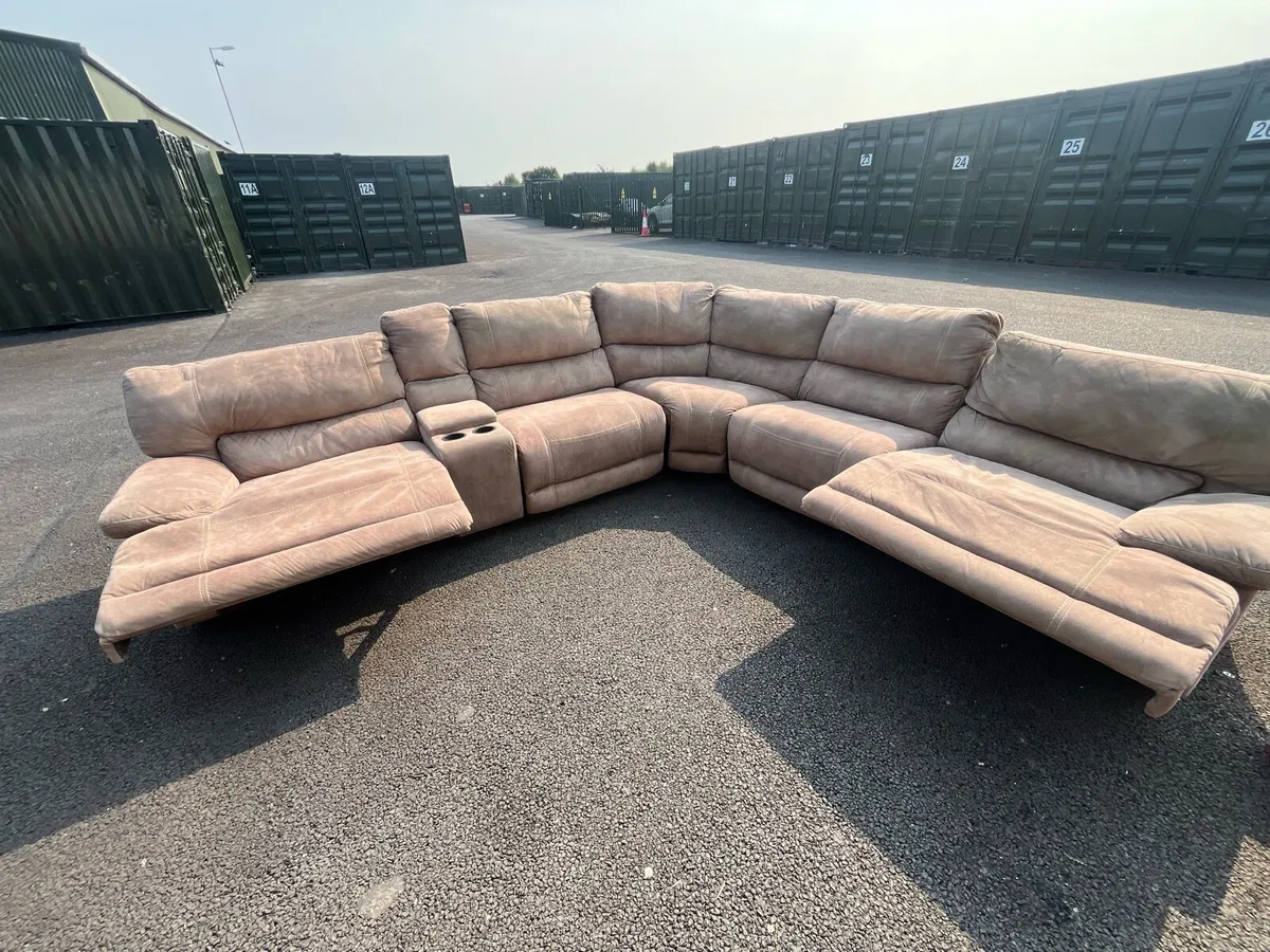 Large beige corner recliner sofa couch furniture - Image 3