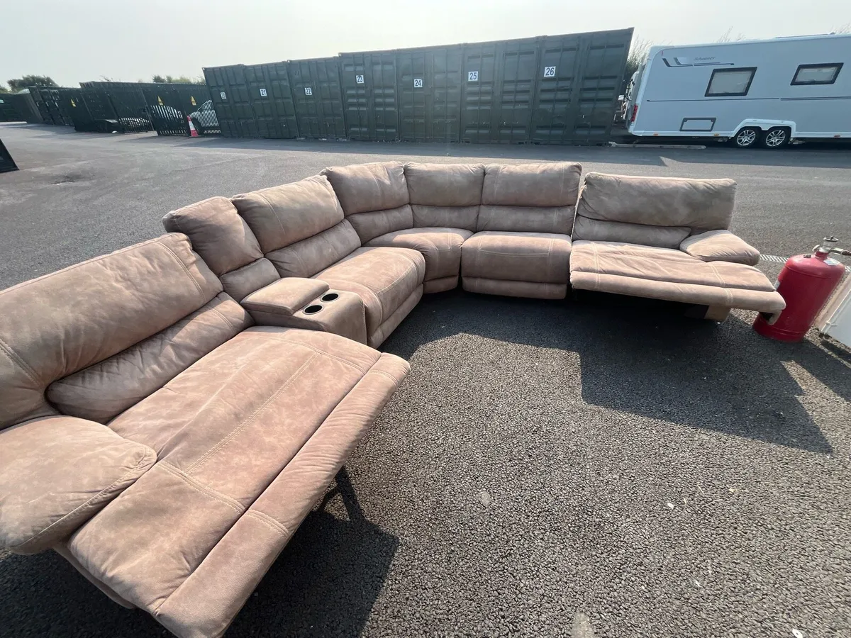 Large beige corner recliner sofa couch furniture - Image 4
