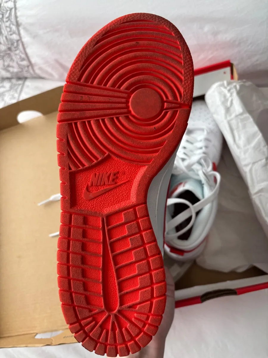 Red and White Nike Dunk High (GS) - Image 4