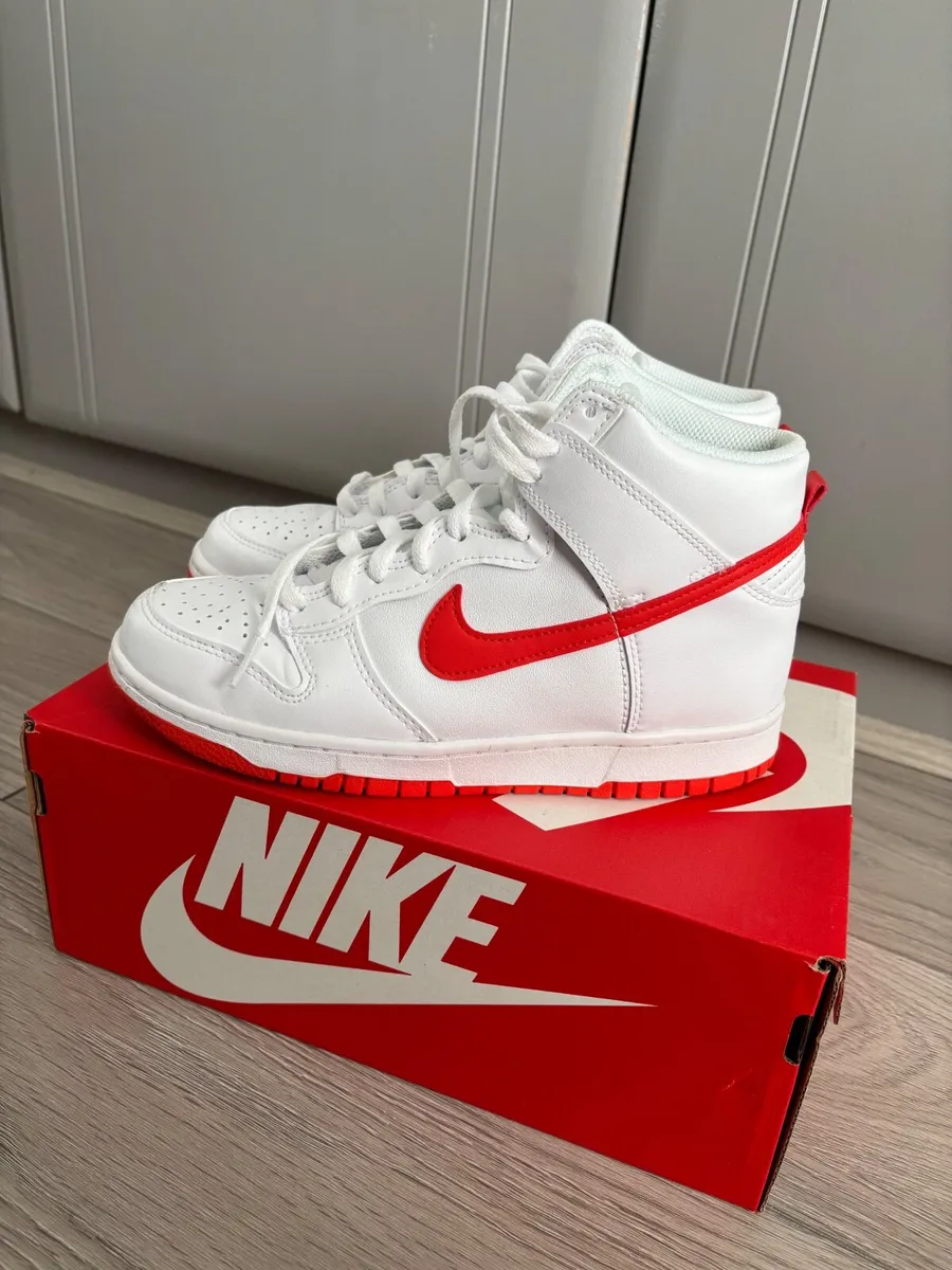 Red and White Nike Dunk High (GS) - Image 1