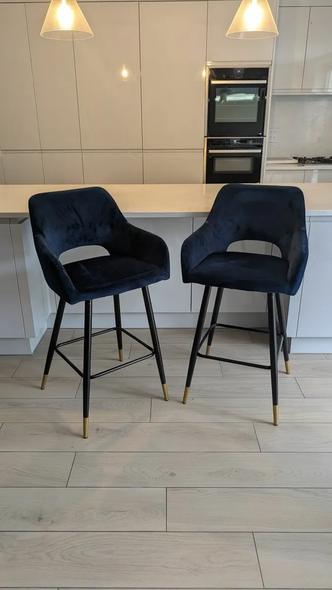 2 Velvet-Touch Navy Blue Bar Stools - Image 2