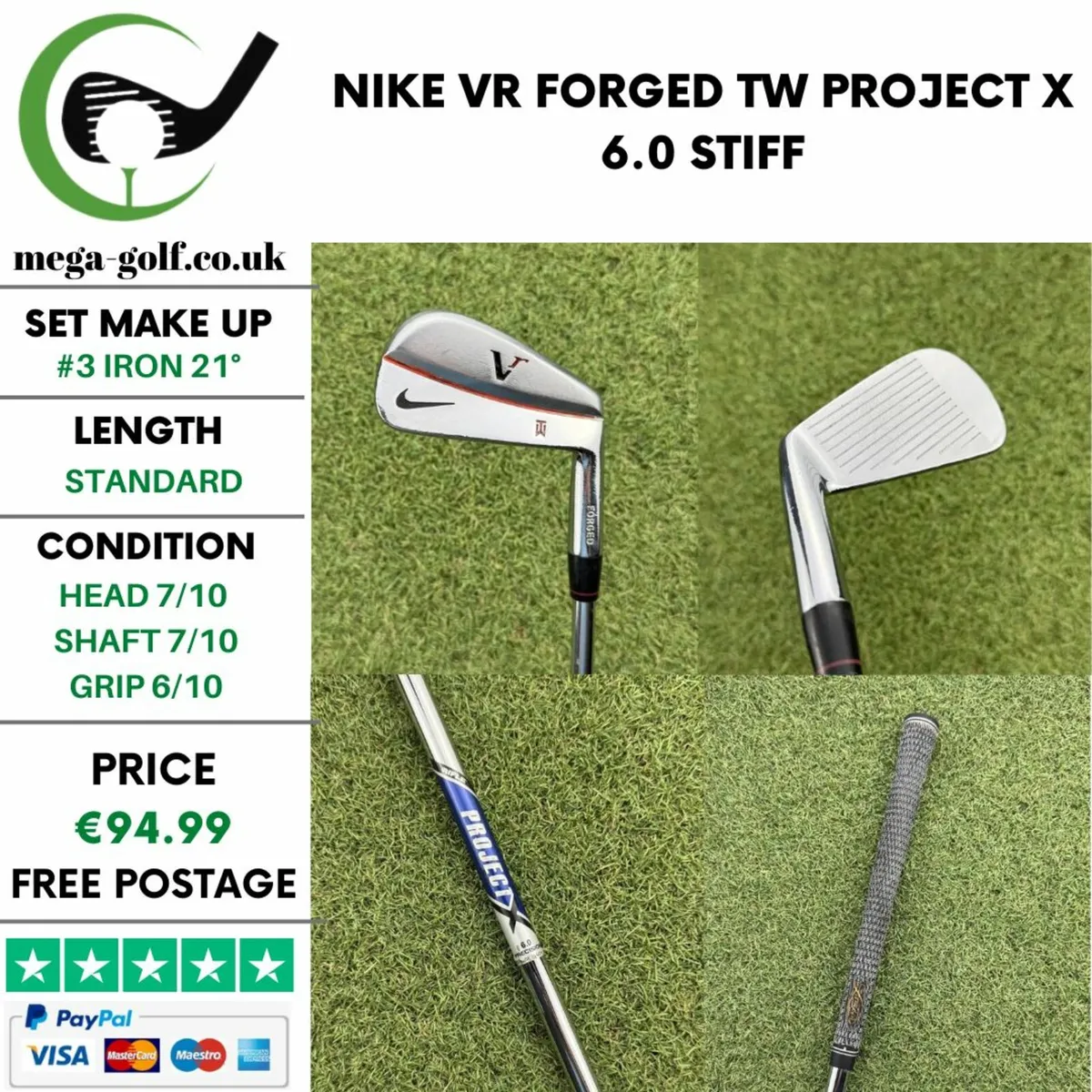 NIKE VR FORGED TW #3 IRON 21° /PROJECT X 6.0 STIFF - Image 1