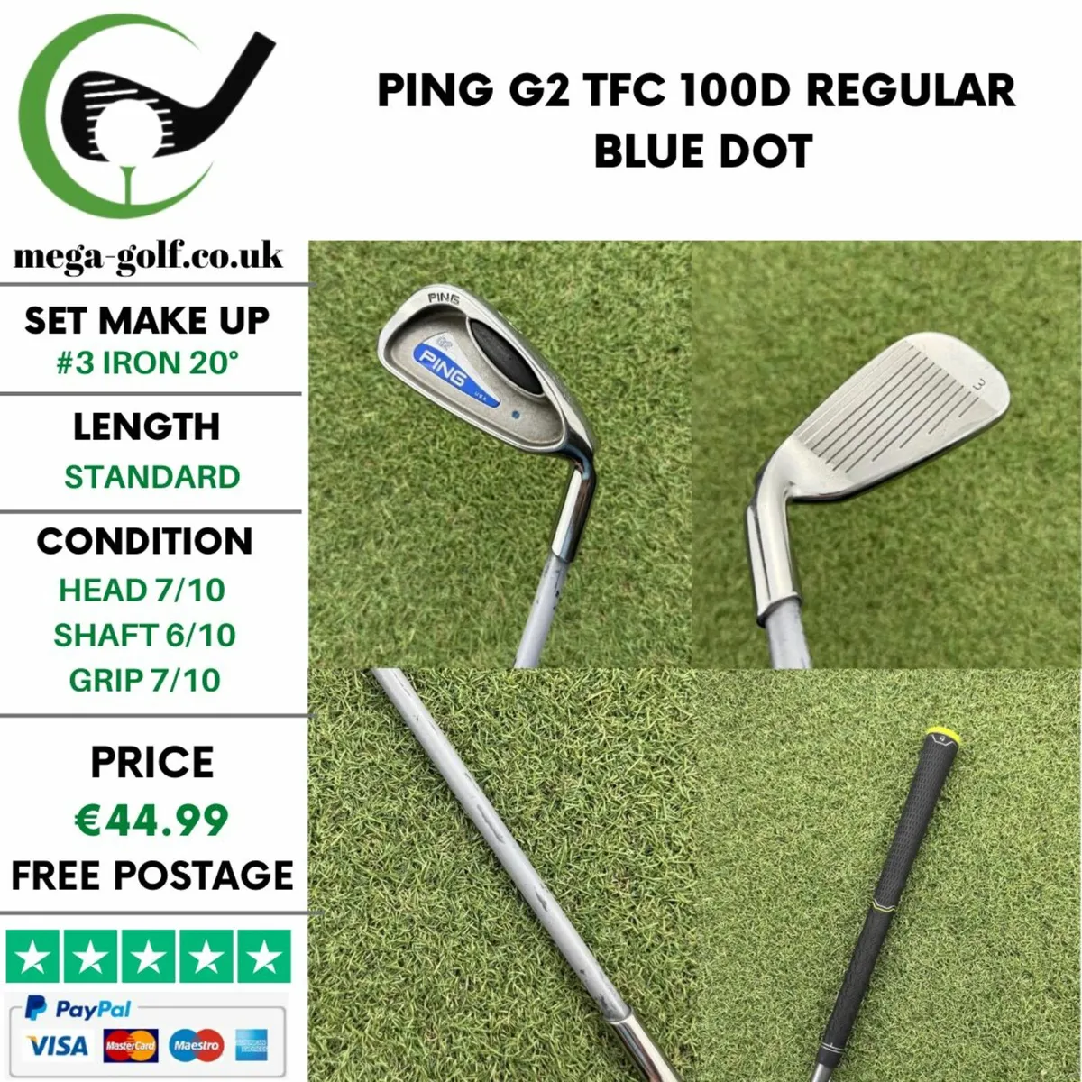 PING G2 #3 IRON 20° / TFC 100D REGULAR / BLUE DOT - Image 1