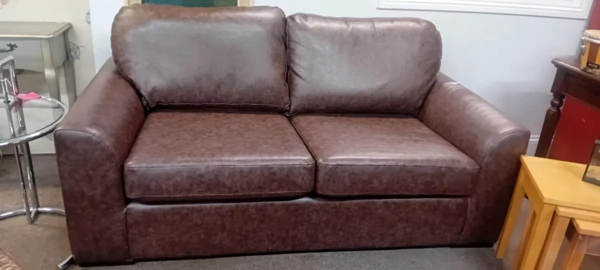 Modern Brown Leatherette Three Seat Sofa