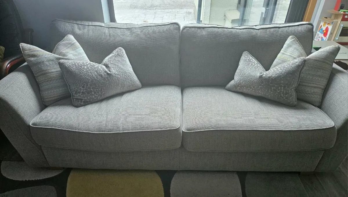3 seater sofa, cuddler armchair and footstool - Image 2