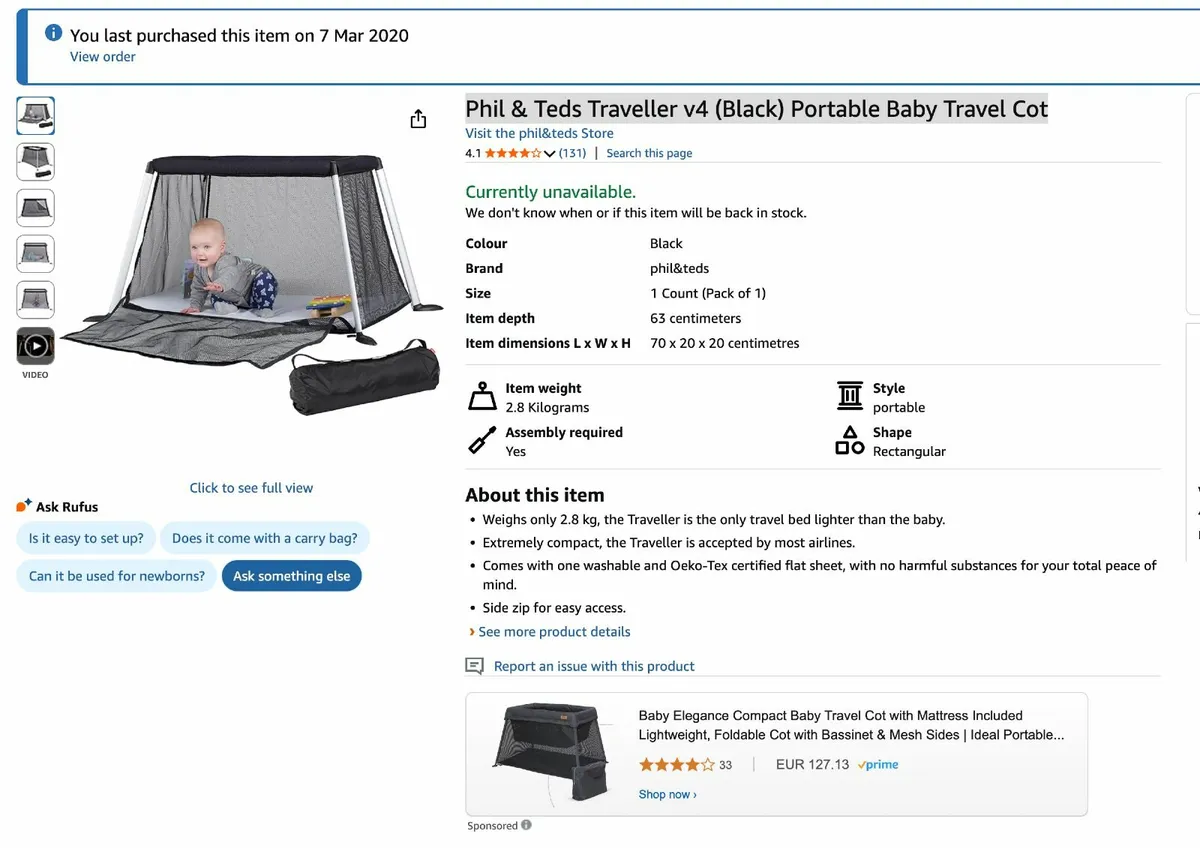 Phil & Teds Traveller v4 Portable Baby Cot
