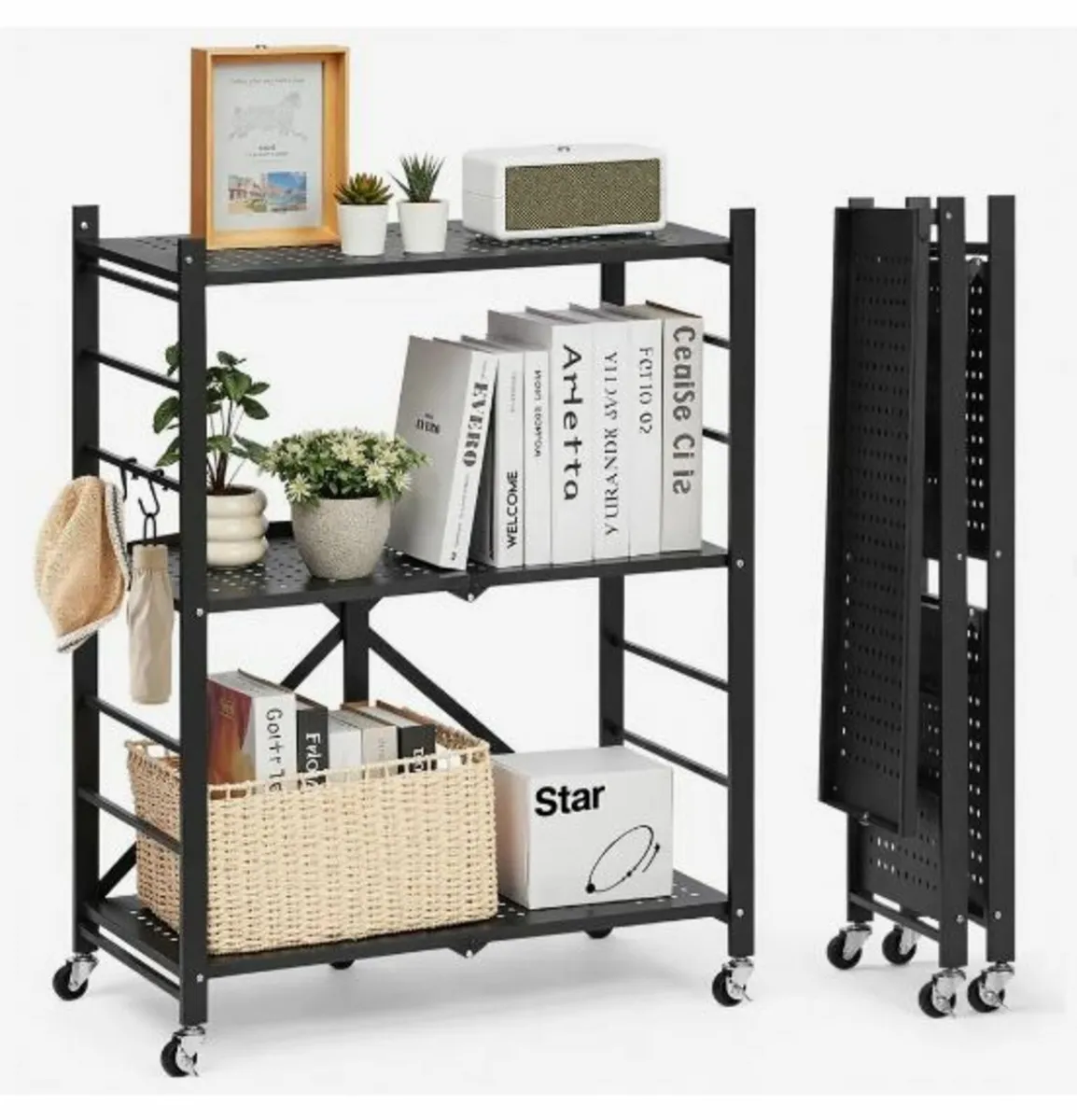 3-Tier Foldable Storage Shelf with Wheels - Image 1