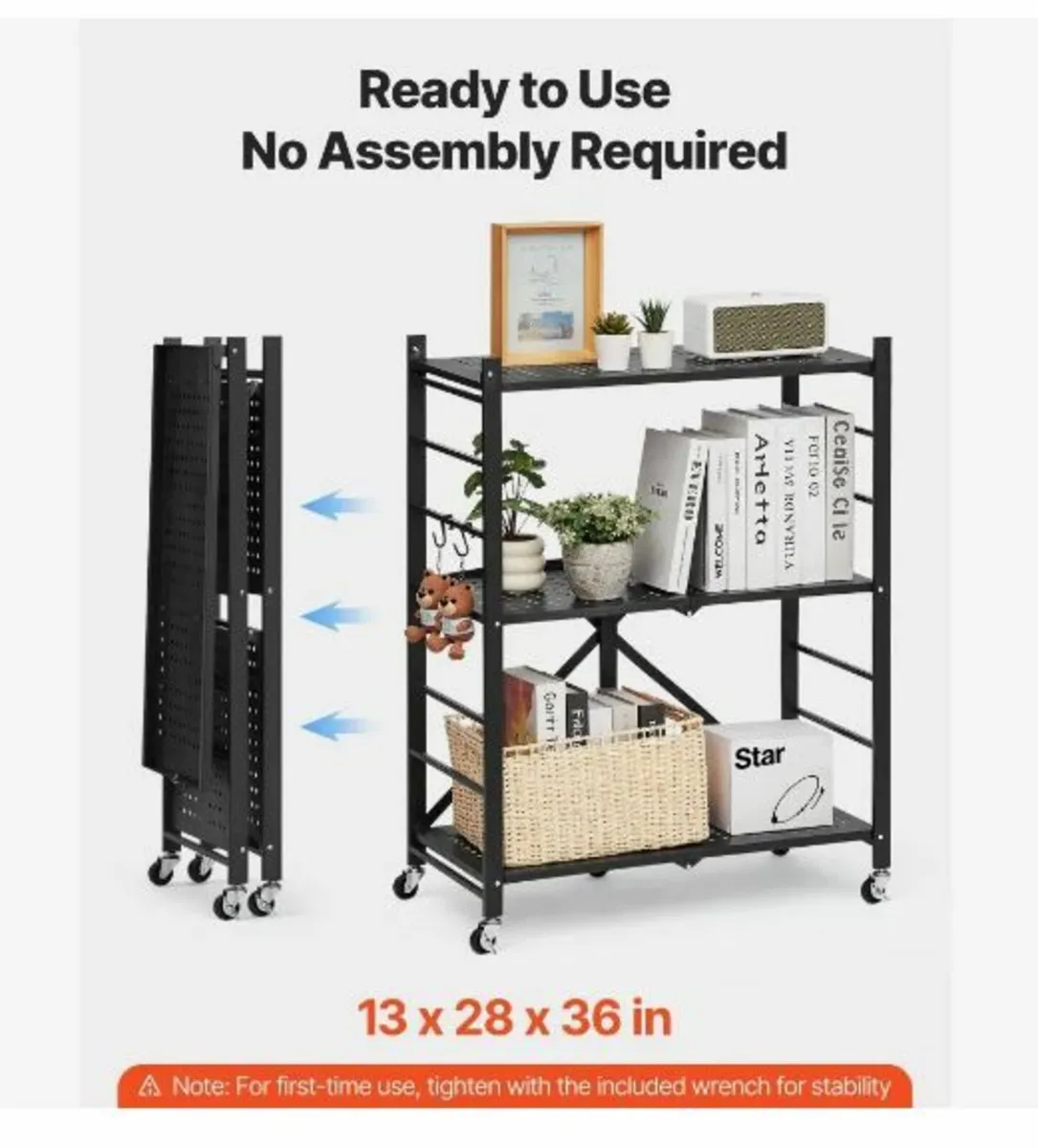 3-Tier Foldable Storage Shelf with Wheels - Image 2