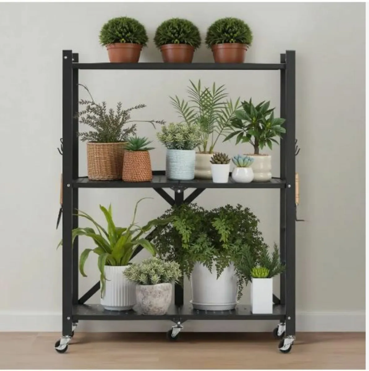 3-Tier Foldable Storage Shelf with Wheels - Image 4