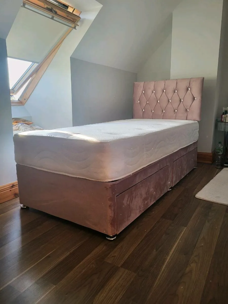 Pink Velvet Single Bed - Divan with drawers - Image 1
