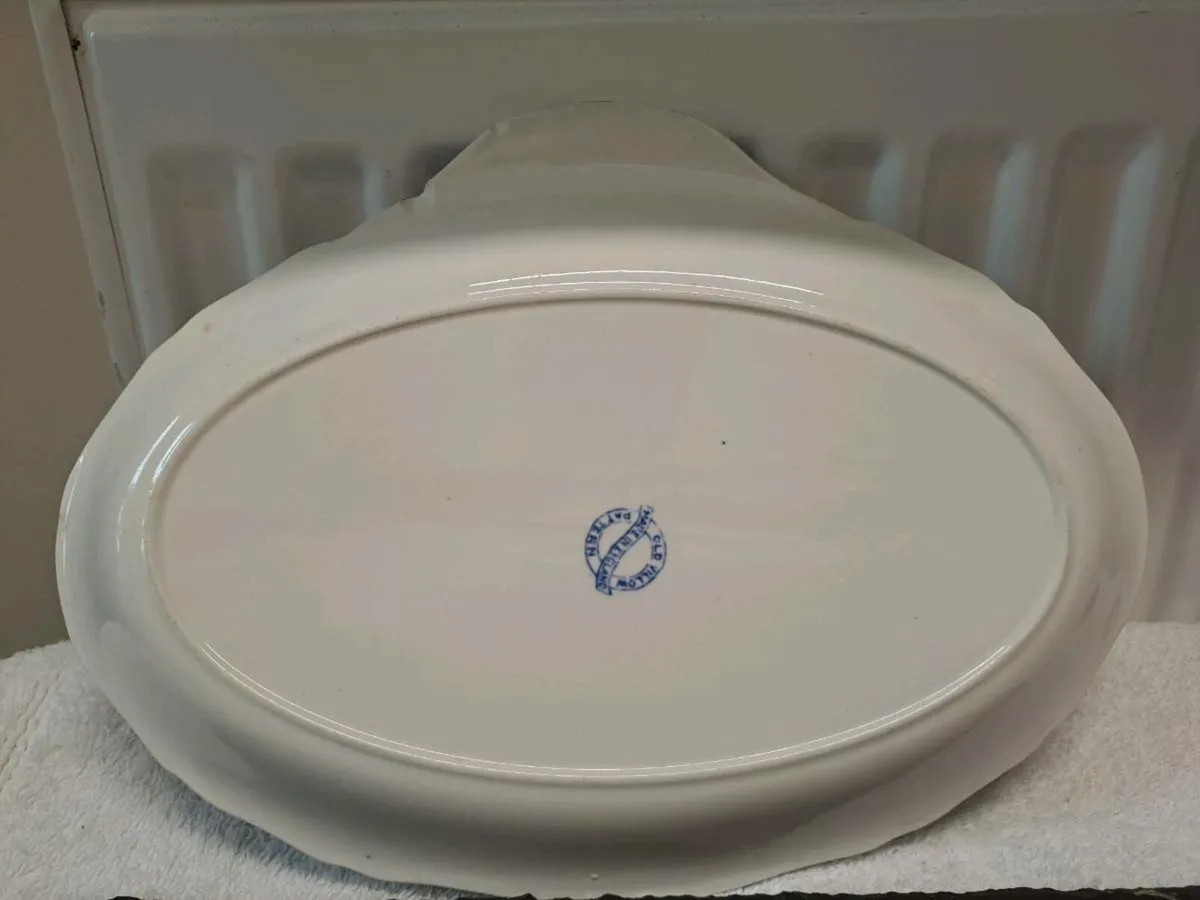 Oval old willow blue and white platter - Image 4