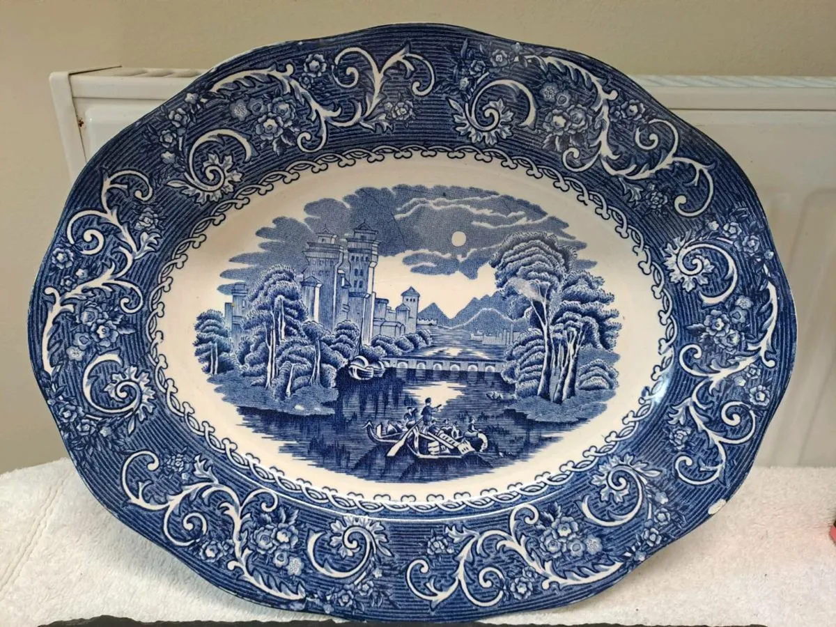 Staffordshire River Scene oval plate - Image 1