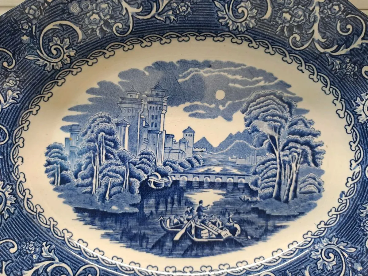 Staffordshire River Scene oval plate - Image 3