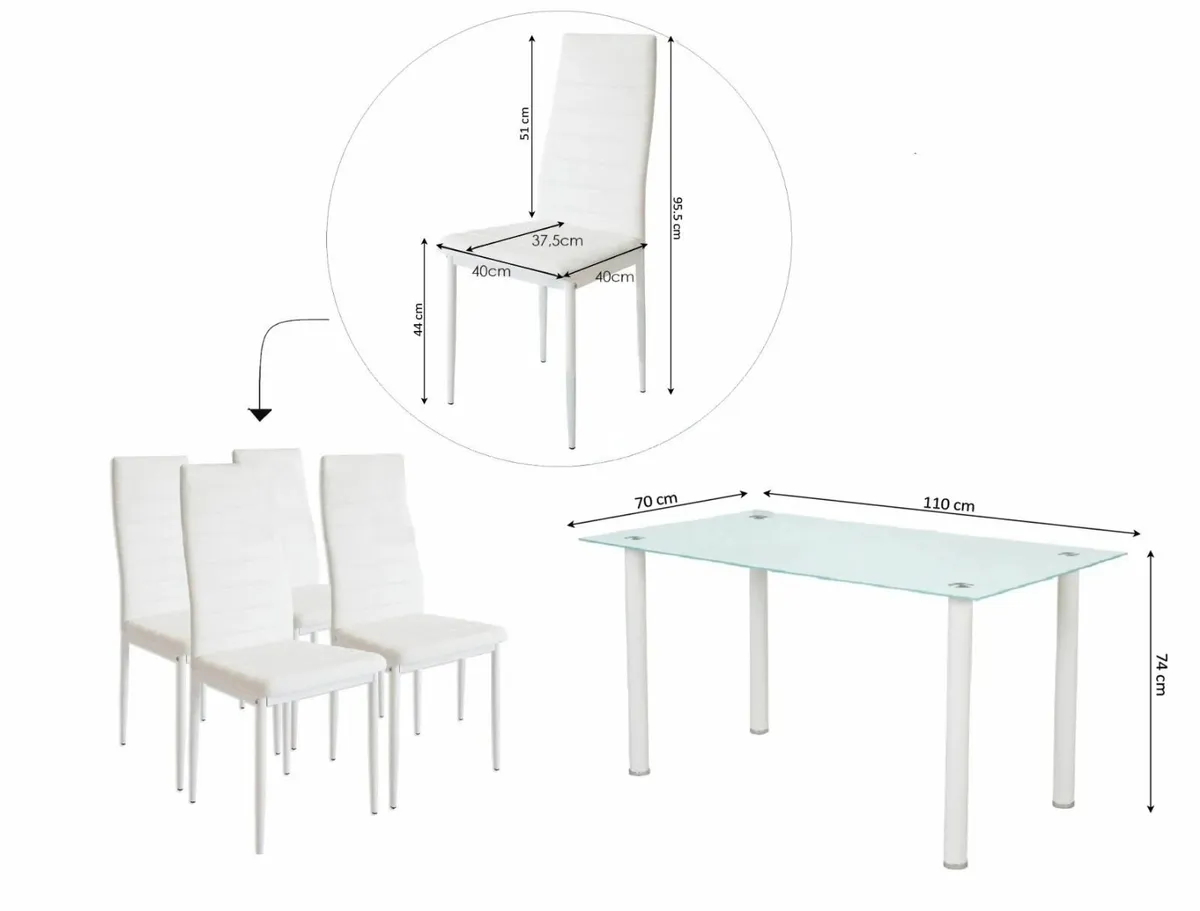 Compact Glass Dining Table Set Seats 4 , Black - Image 3
