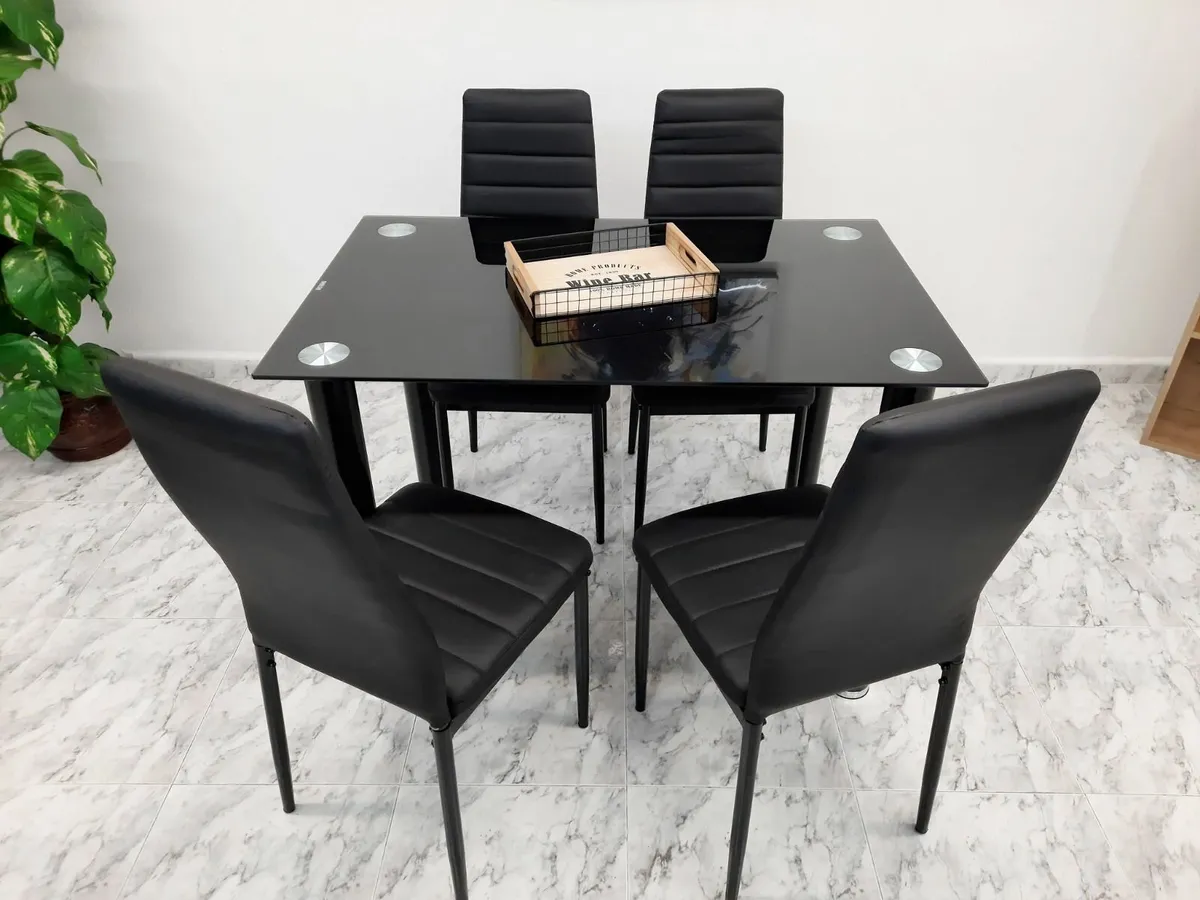 Compact Glass Dining Table Set Seats 4 , Black - Image 4