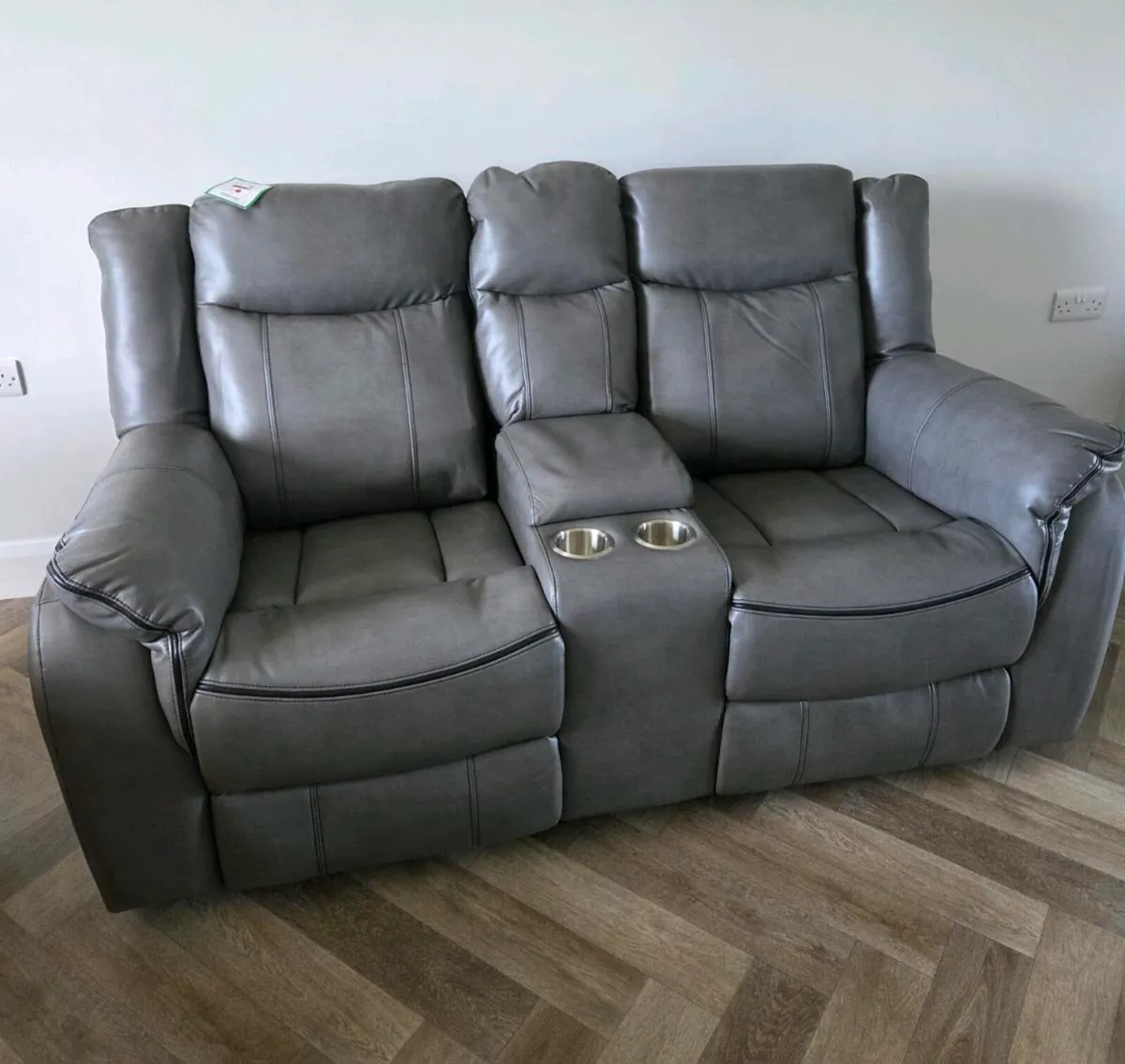 Grey 2 Seater Recliner with Centre Console