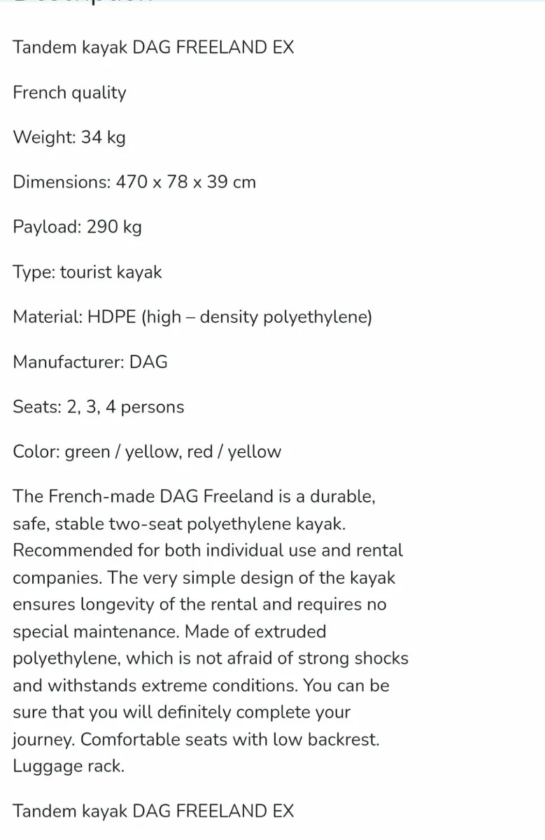 Dag Kayak Never Used  Freeland Double - Image 3