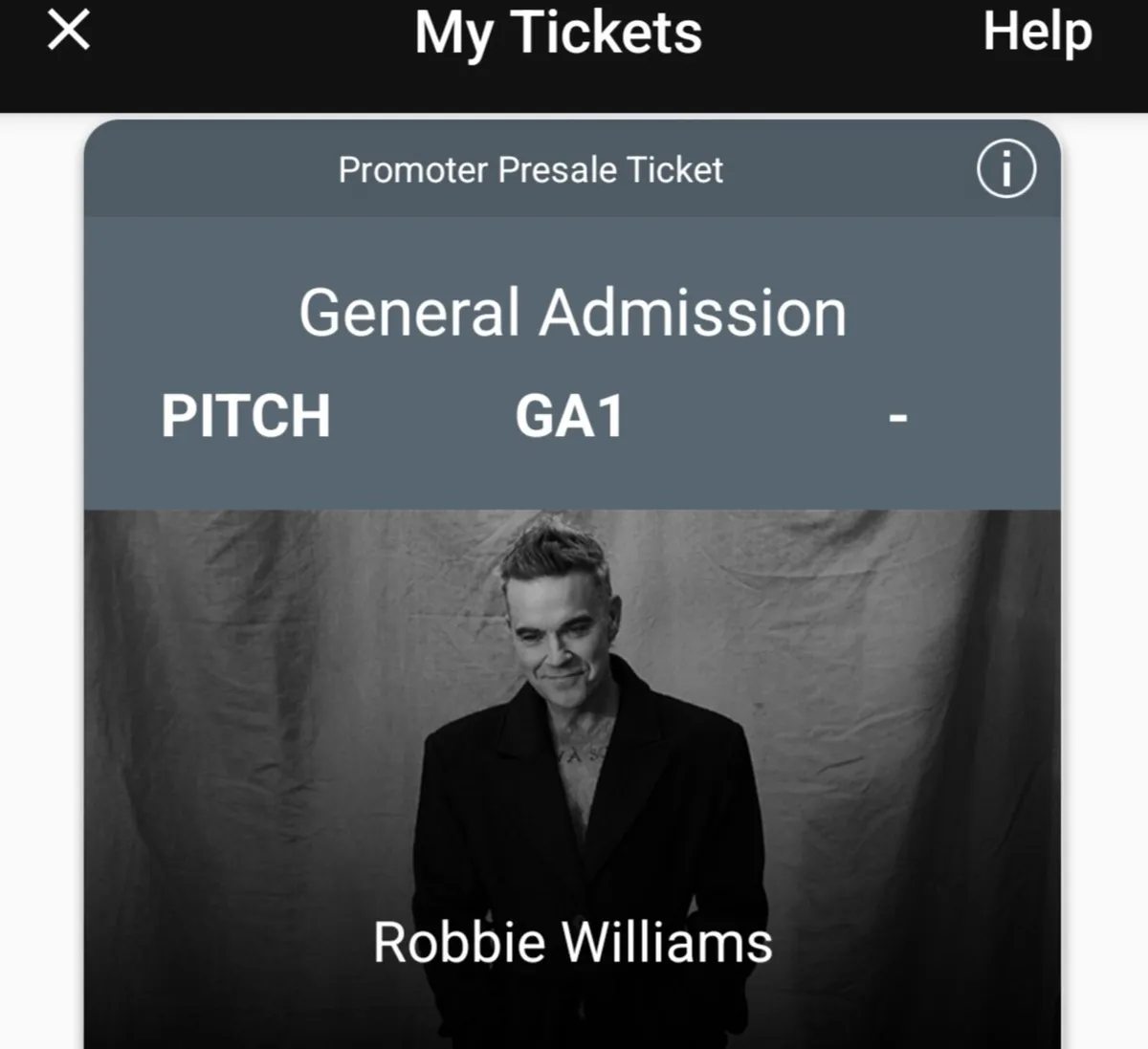 Robbie Williams Pitch Standing