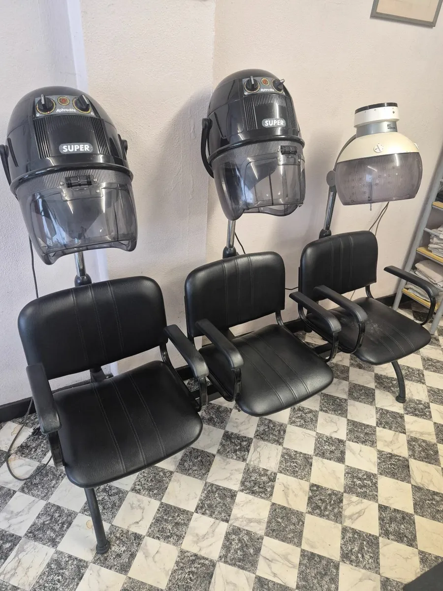 3 joined salon chairs with Hair Dryers attached - Image 1