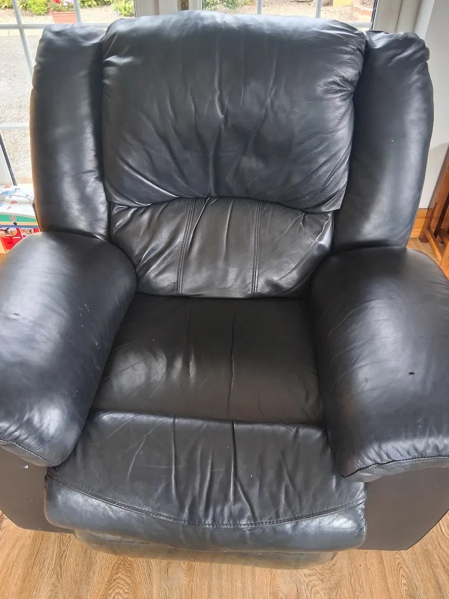 Black Leather Couch and arm chairs - Image 1