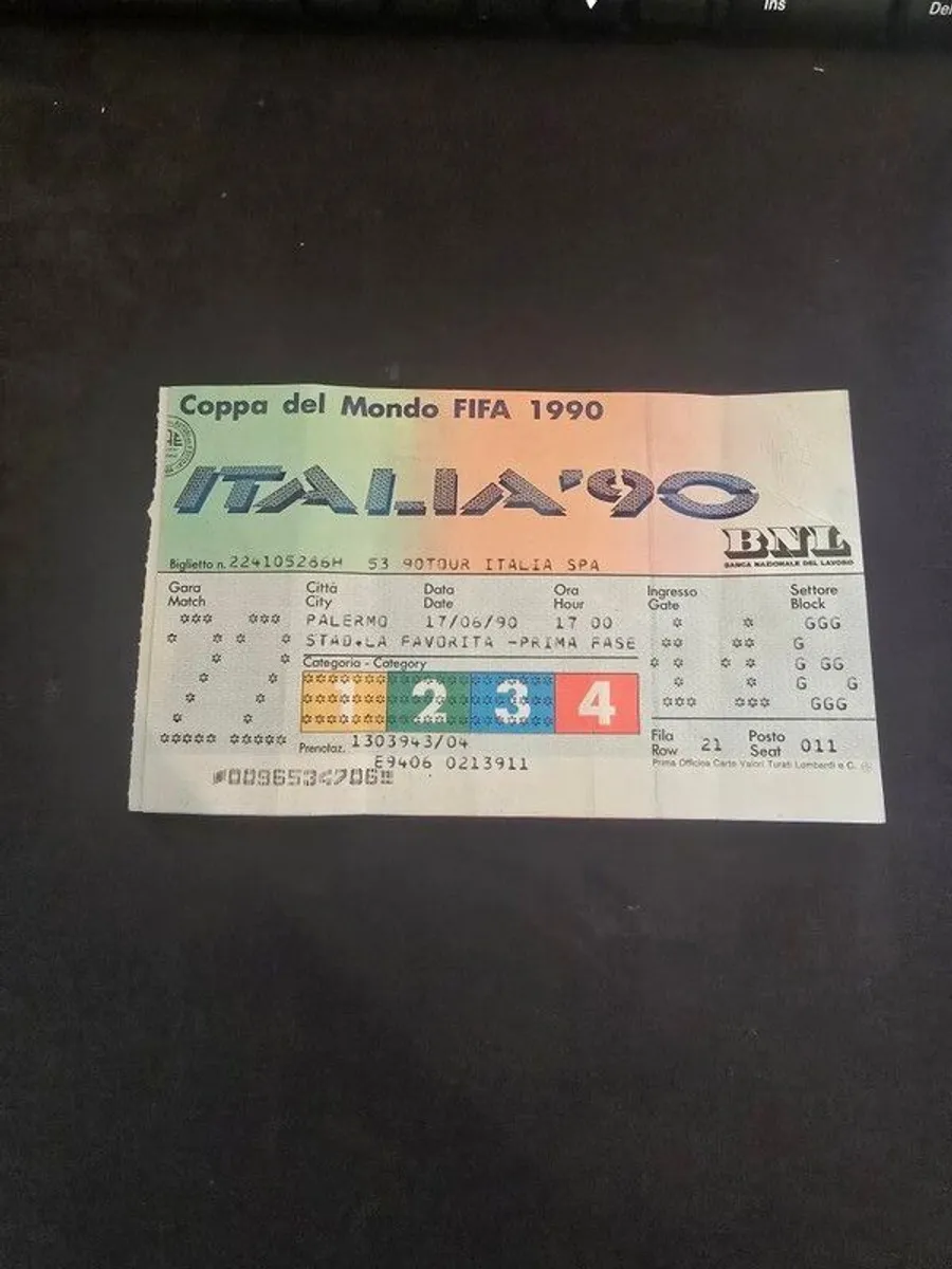 Rare Official Ticket - Italia'90 - Ireland vs Egypt - Image 1