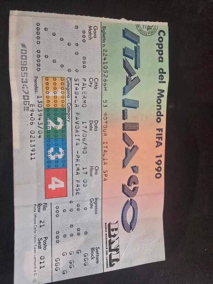 Rare Official Ticket - Italia'90 - Ireland vs Egypt - Image 3