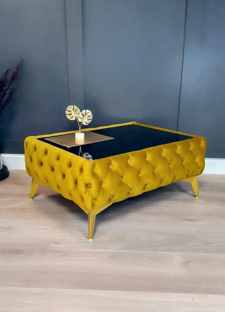 Chester Lux Coffee Table Velvet Rectangle 83x63x40 - Image 2