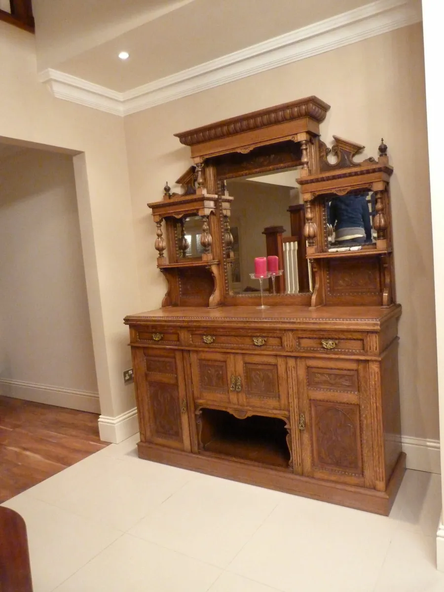 Victorian Large Carved Oak Mirror Back Sideboard