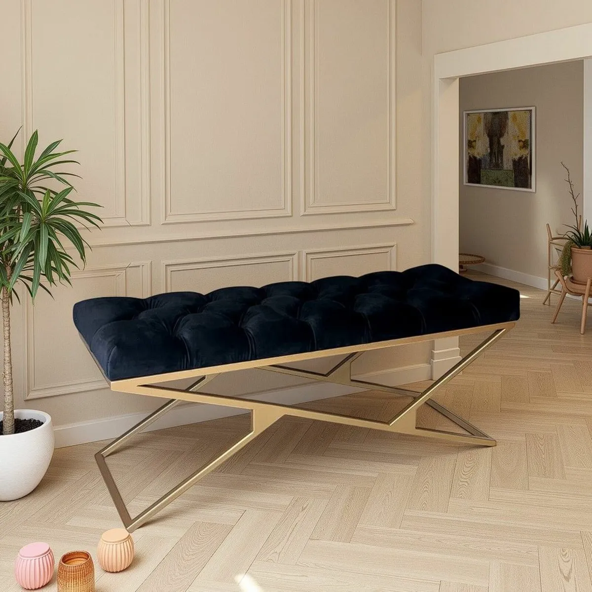 Black Velvet Bench 120x40x48cm - Image 1