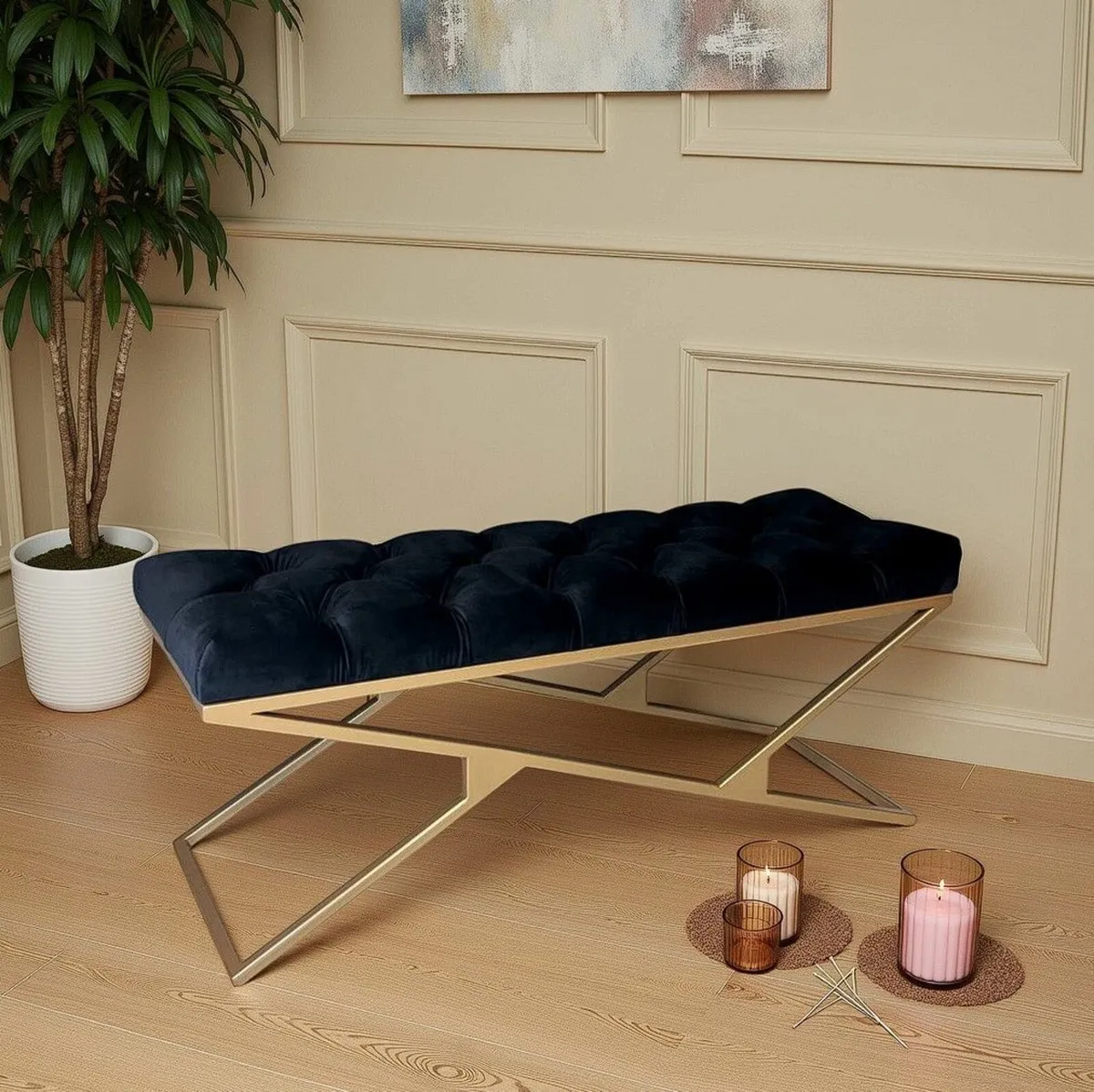 Black Velvet Bench 120x40x48cm - Image 3