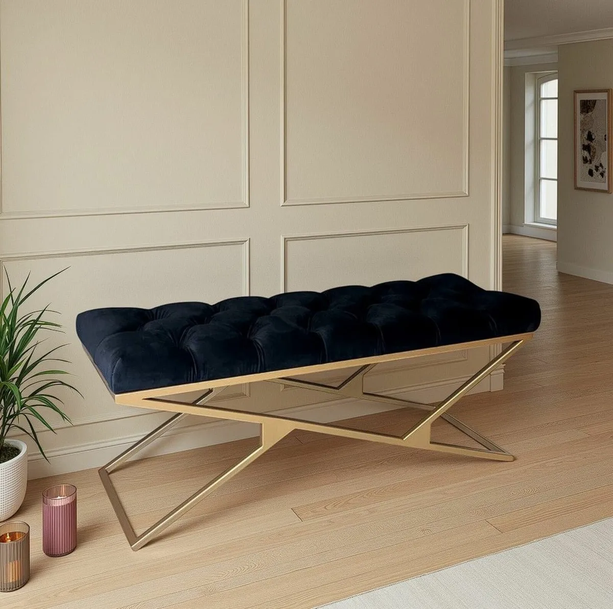 Black Velvet Bench 120x40x48cm - Image 4