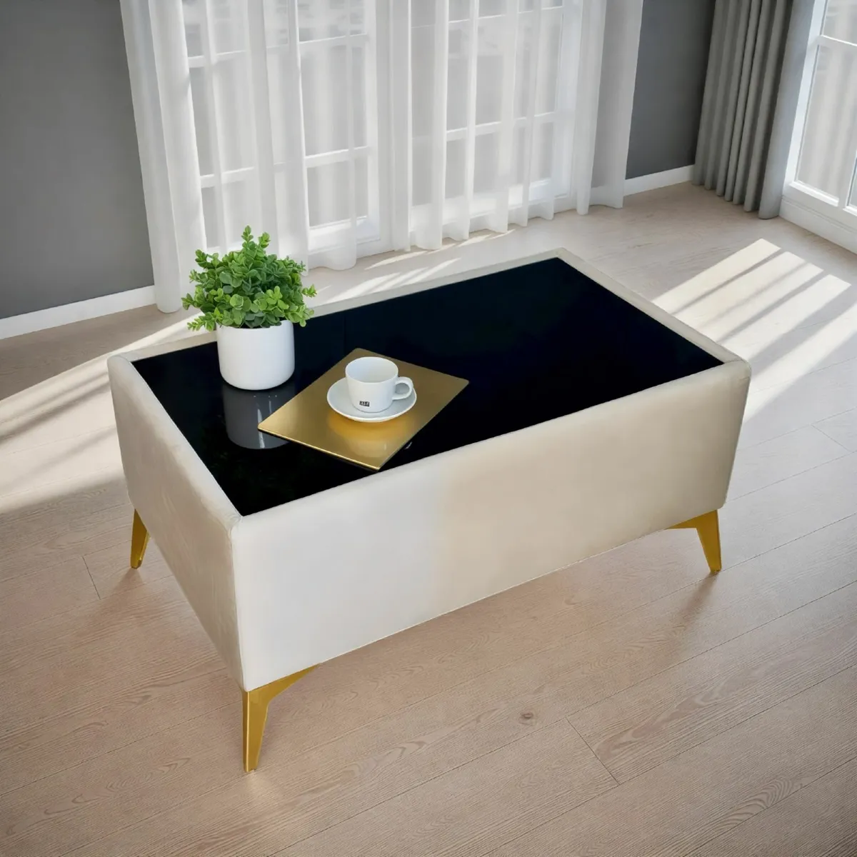 Designer Velvet Coffee Table 77x57x45cm - Image 1