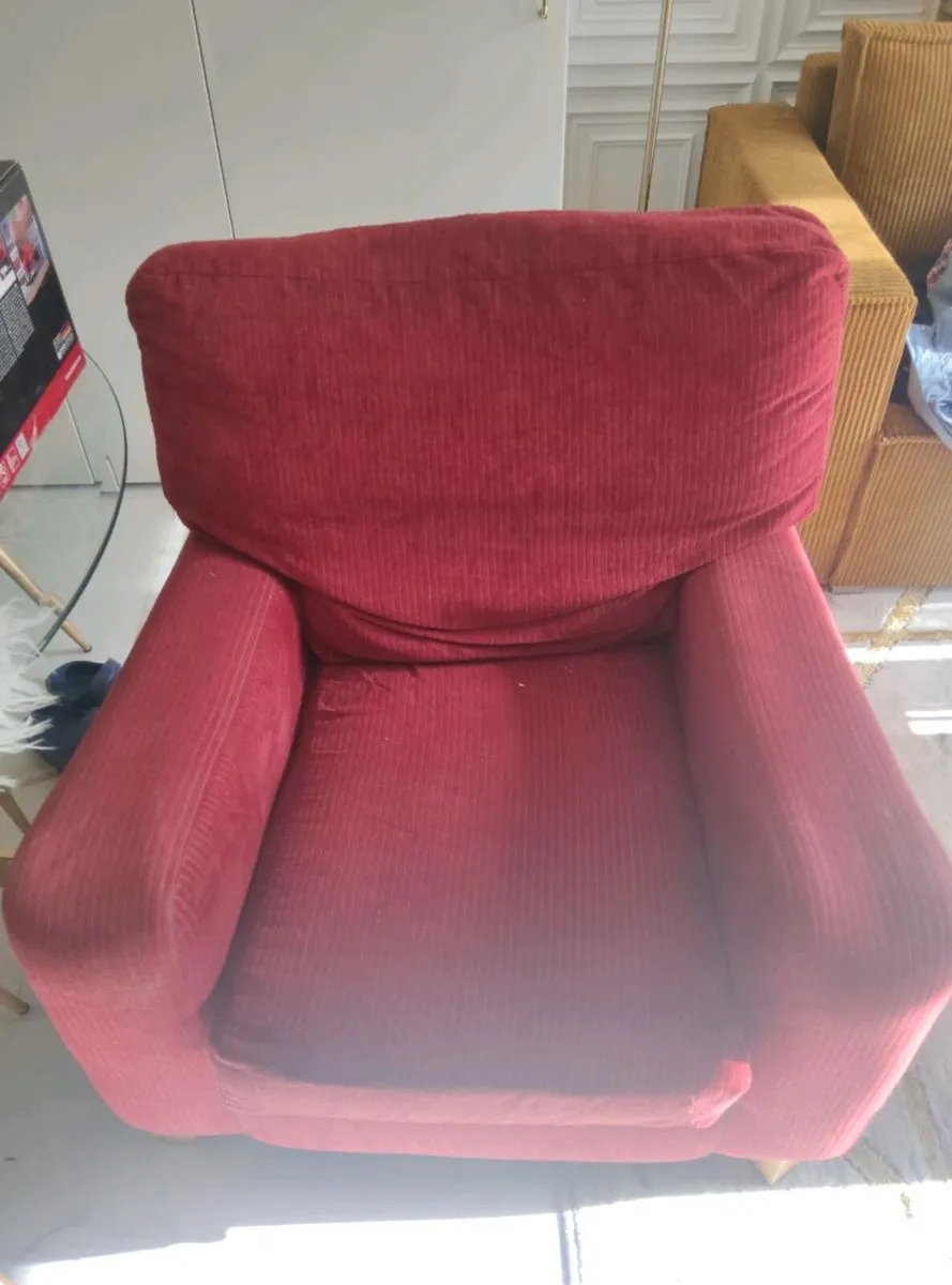 Red 2-Seater Sofa + 2 Armchairs — Limerick - Image 1