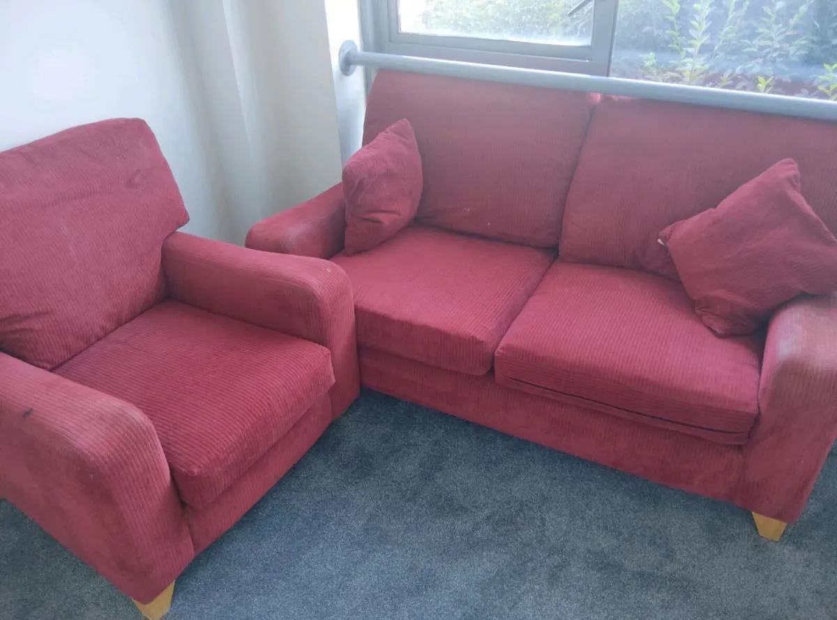 Red 2-Seater Sofa + 2 Armchairs — Limerick - Image 2