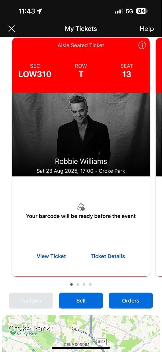 Robbie Williams Tickets 2 seated Lower Cusack - Image 1