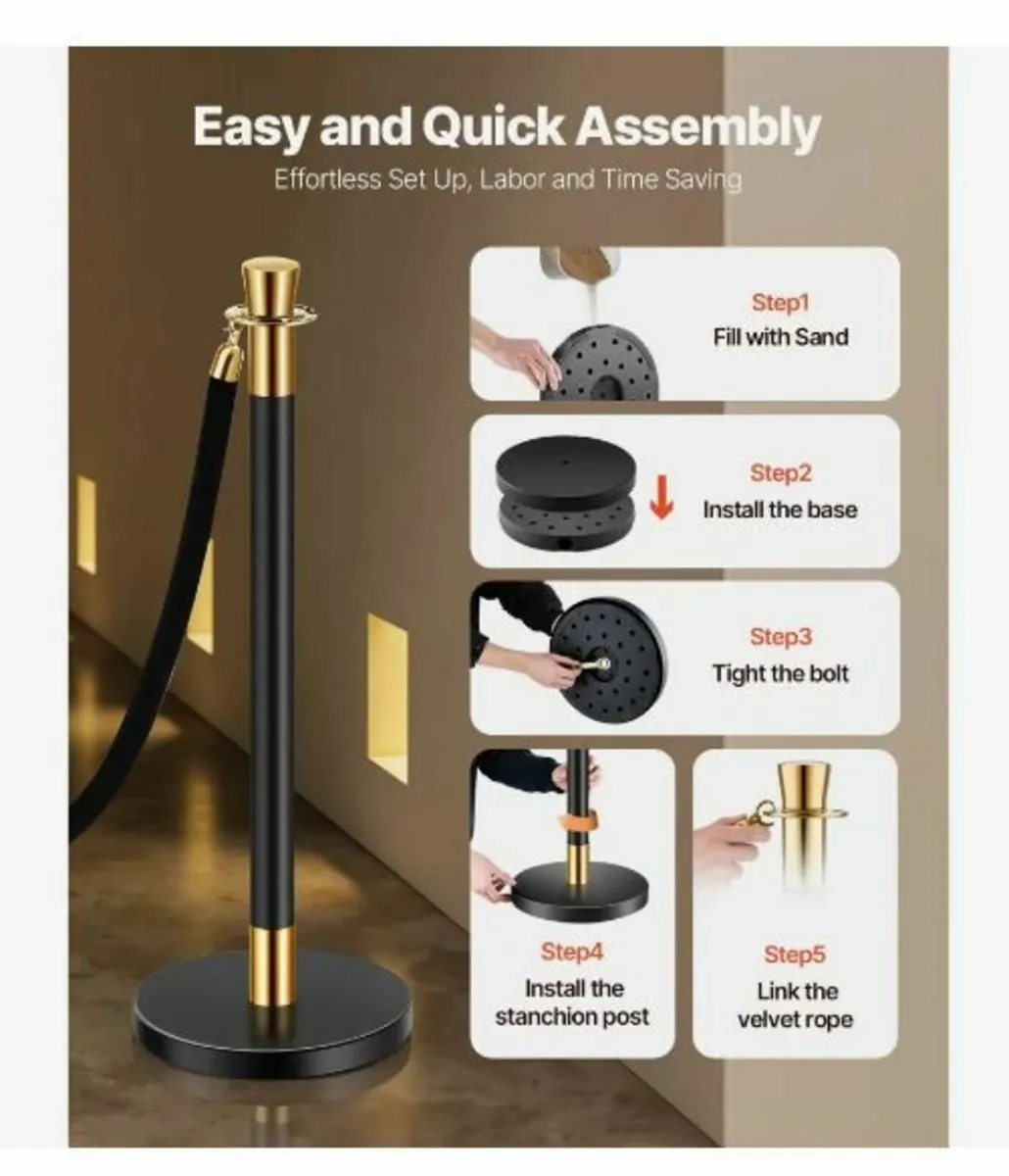 6 Pcs Stanchion Post with 4 Black - Image 3