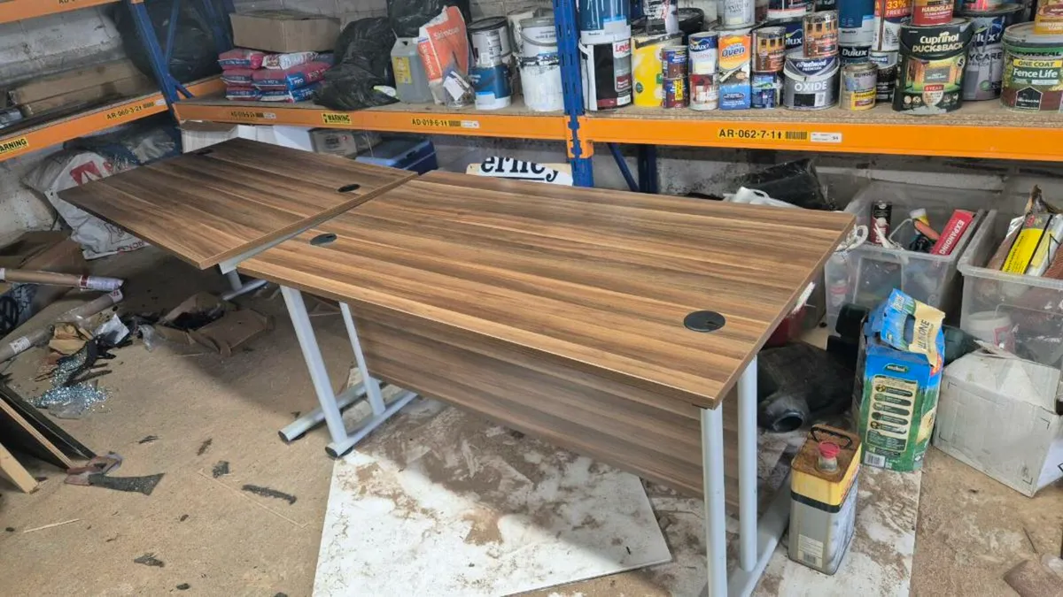 2 x Walnut & Grey Office Desks - Image 1