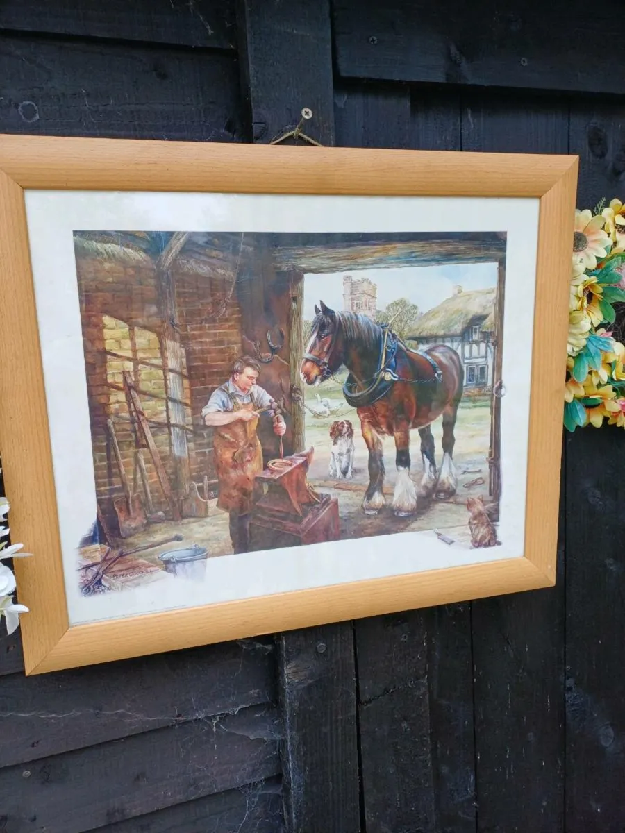 Vintage Horse & Blacksmith Picture - Image 1