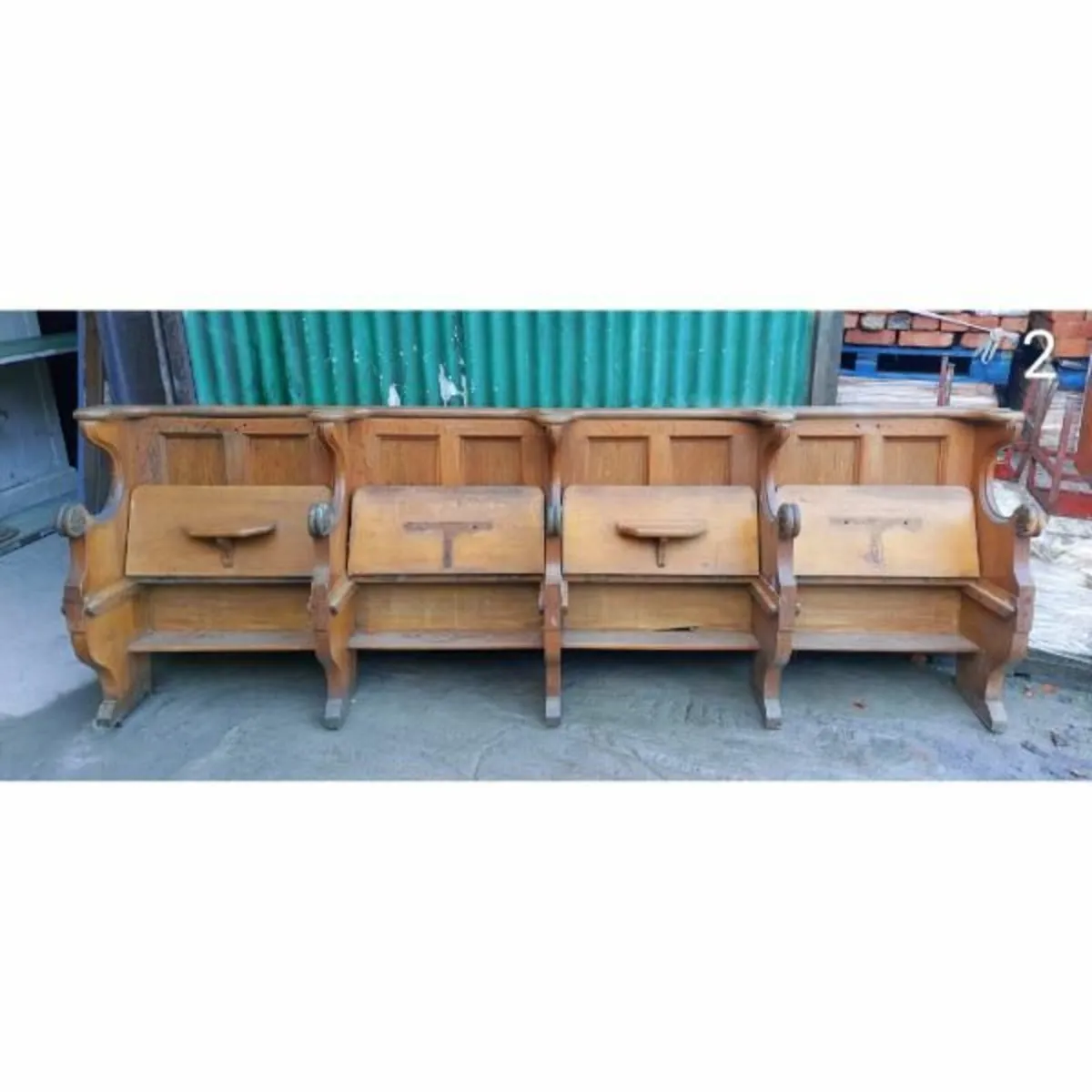 Four Seater Oak Pew – Folding Seats – 2 – KAS358 - Image 2