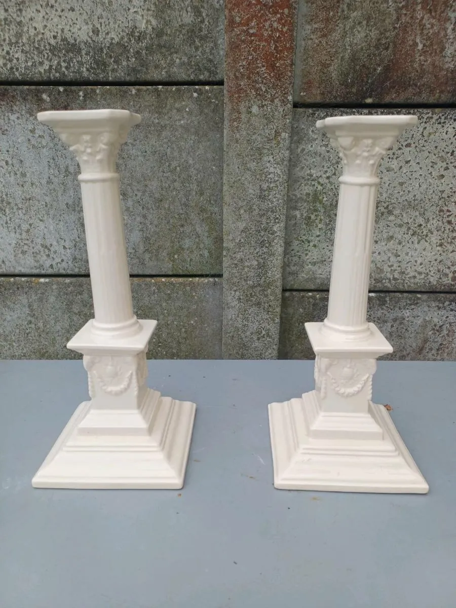 Vintage Creamware Porcelain Candlesticks - Image 1