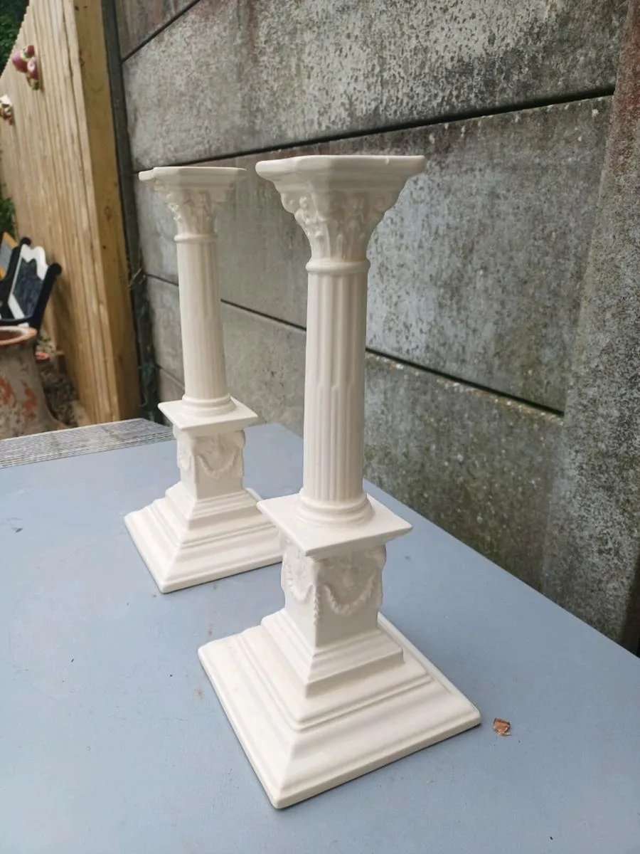 Vintage Creamware Porcelain Candlesticks - Image 2