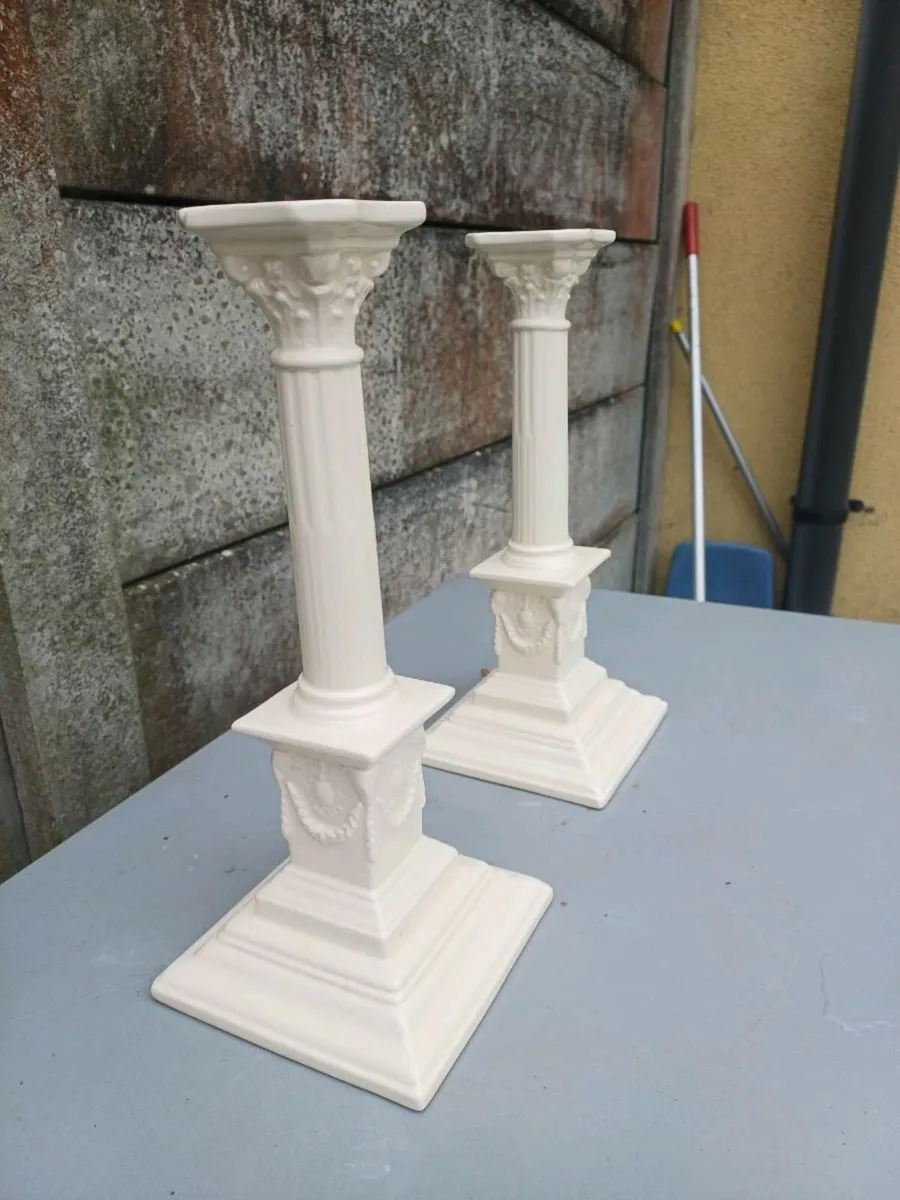 Vintage Creamware Porcelain Candlesticks - Image 3