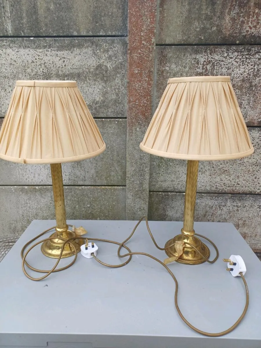 Vintage Brass Column Table Lamps - Image 2