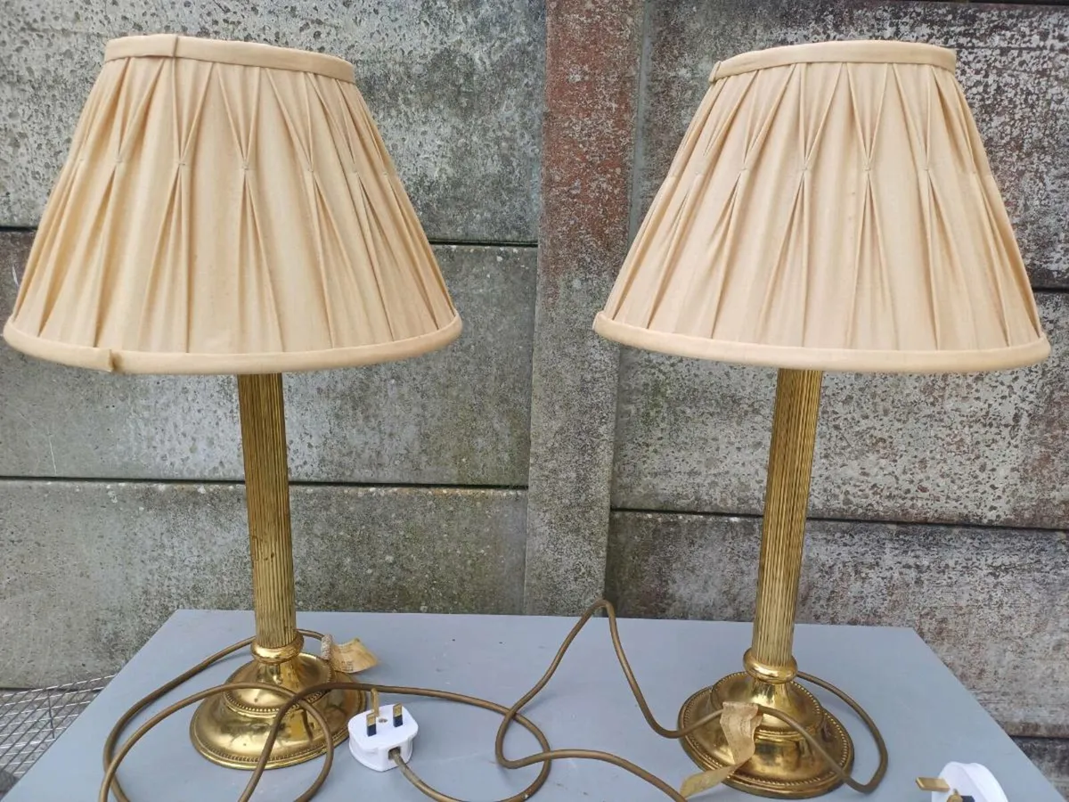 Vintage Brass Column Table Lamps - Image 1