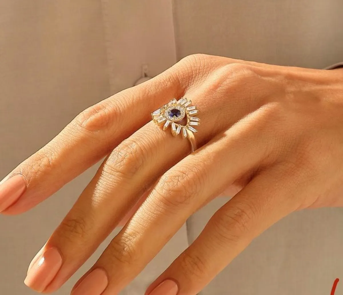 14k Gold Diamond & Sapphire "Third-Eye" Ring - Image 3