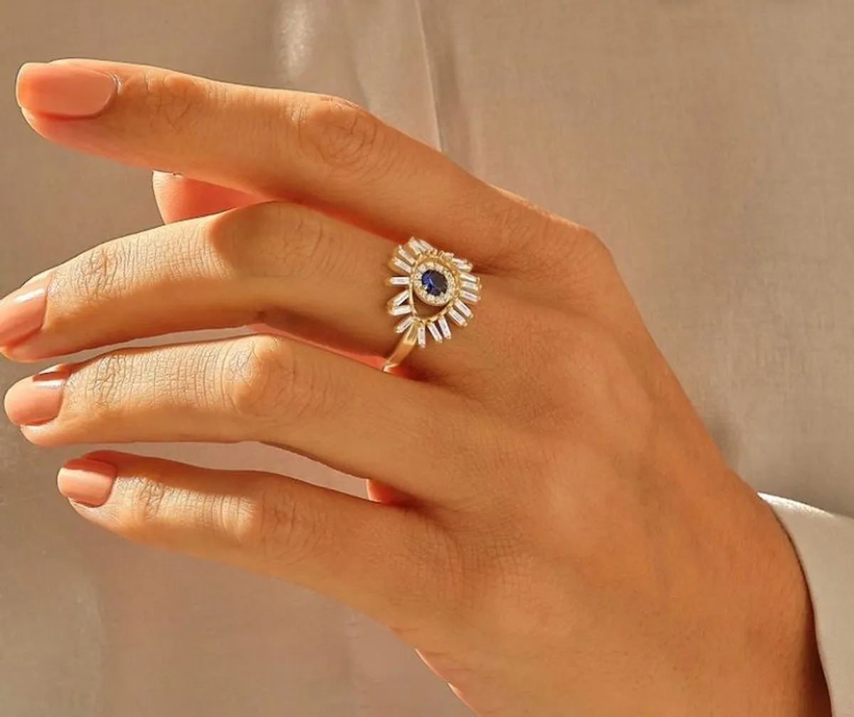 14k Gold Diamond & Sapphire "Third-Eye" Ring - Image 4