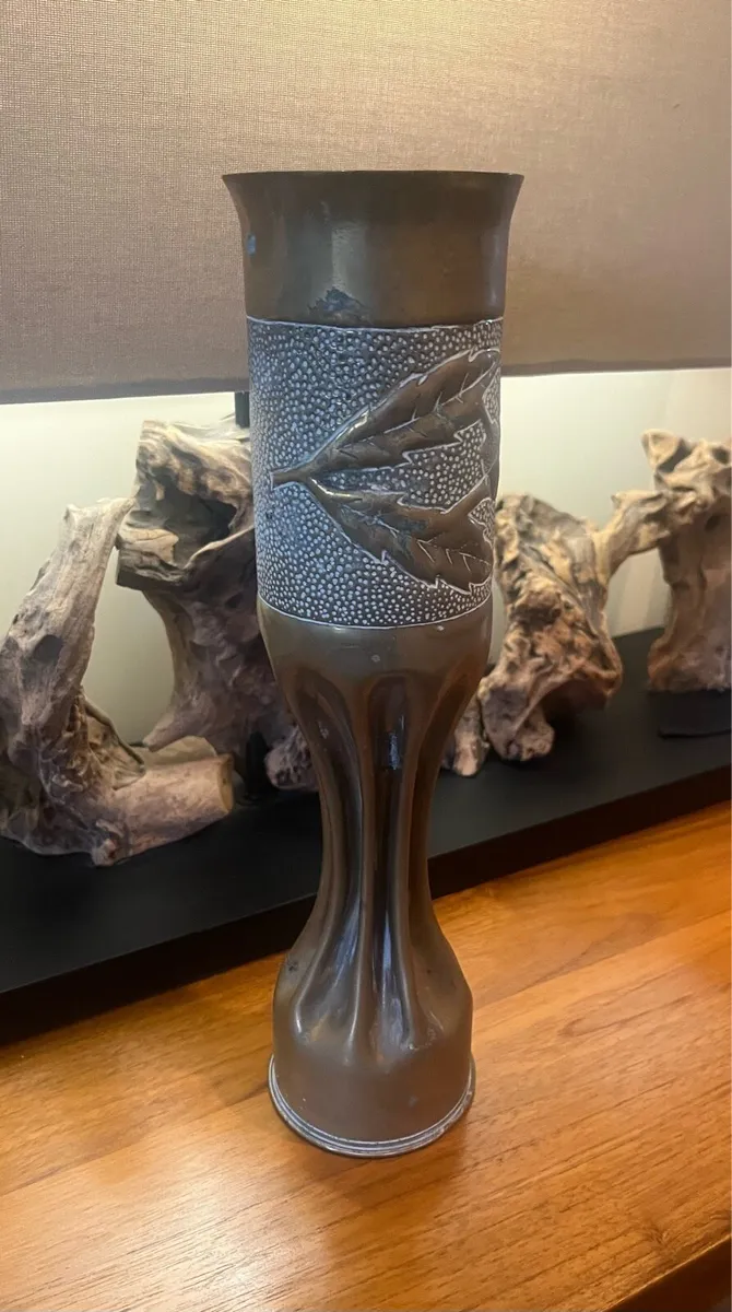 WW1 French Trench Art Brass Vase - Image 2